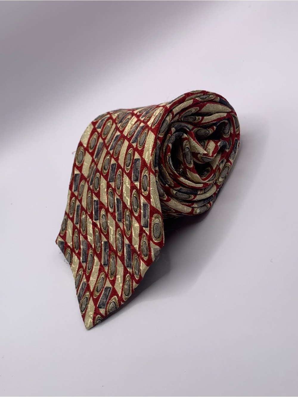 Alexander Julian Red and Gold Geometric Silk Tie 0151 business artwork formal